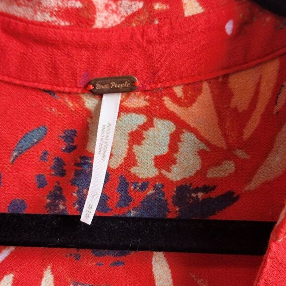FREE PEOPLE FIELD OF BUTTERFLIES BOHO ORANGE TUNIC TOP SIZE M - Picture 3 of 10